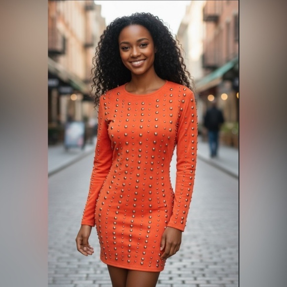 Club L London Studded Bodycon Mini Dress NWT Orange Size 12 US / 16 UK